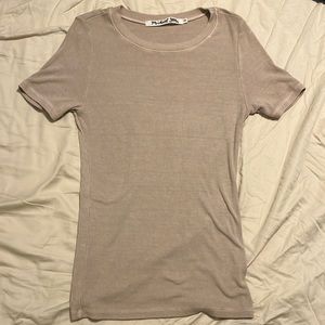 Short Sleeve Beige Ribbed Tee Shirt Top by Michael Stars OS/ One Size